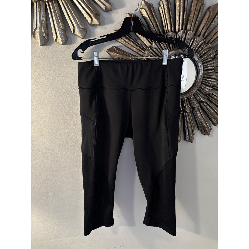 Athleta Black Mesh Panel Cropped‎ Leggings Zipper Pocket Womens Size M